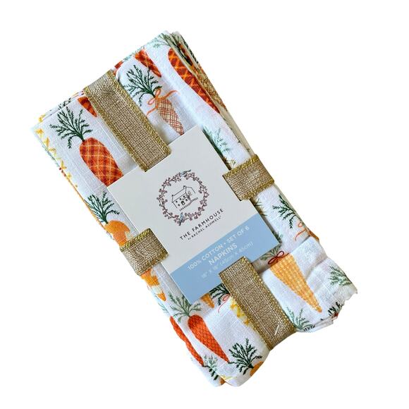 The FARMHOUSE by Rachel Ashwell Plaid Carrots Cloth Napkins Set Of 6 Easter New - Picture 2 of 10